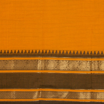 Yellow And Black Kanchi Cotton Saree With Zari Border For Festive Wear PV MM KC 628