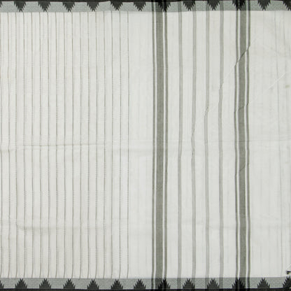 White And Black Kanchi Cotton Saree With Temple Border For Office Wear PV MM KC 609