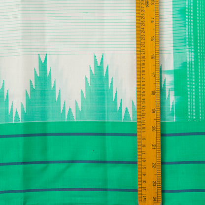 White And Sea Green Kanchipuram Silk Saree No Zari For Festive Wear PV KNN 309