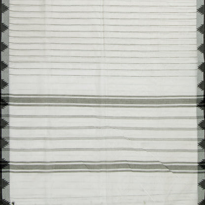 White And Black Kanchi Cotton Saree With Temple Border For Office Wear PV MM KC 609