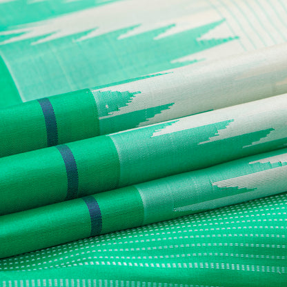 White And Sea Green Kanchipuram Silk Saree No Zari For Festive Wear PV KNN 309