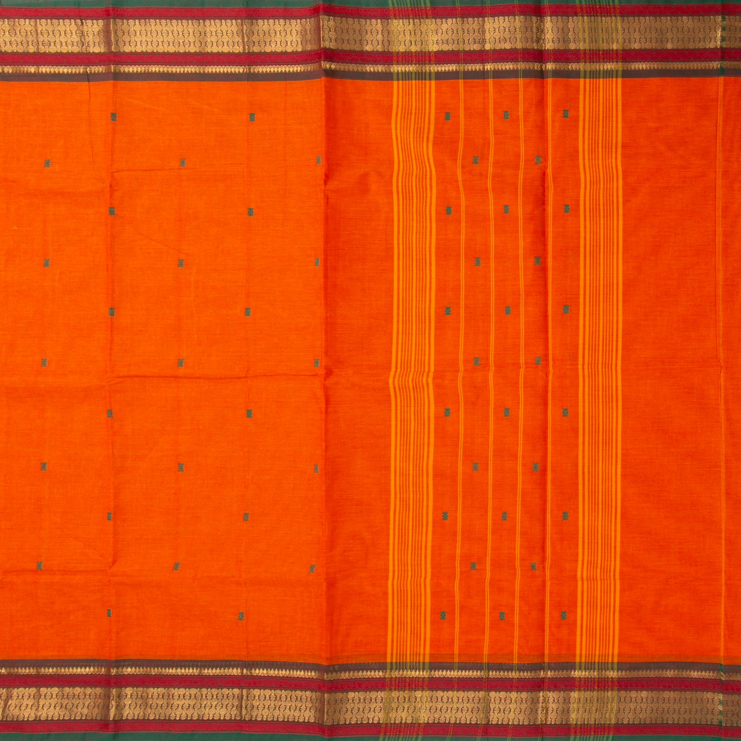 Orange And Green Kanchi Cotton Saree For Festive Wear PV MM KC 809