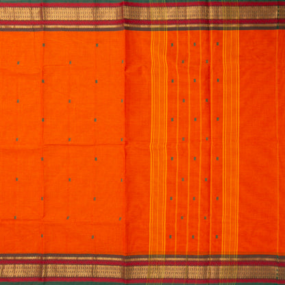 Orange And Green Kanchi Cotton Saree For Festive Wear PV MM KC 809