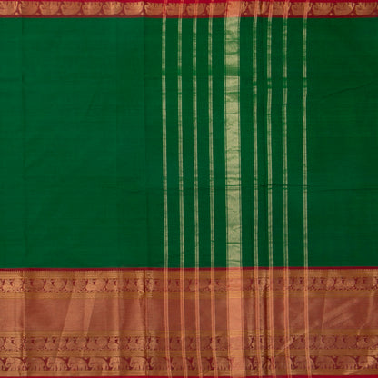 Green And Red Kanchi Cotton Saree With Long Zari Border For Festive Wear PV MM KC 382