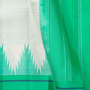 White And Sea Green Kanchipuram Silk Saree No Zari For Festive Wear PV KNN 309