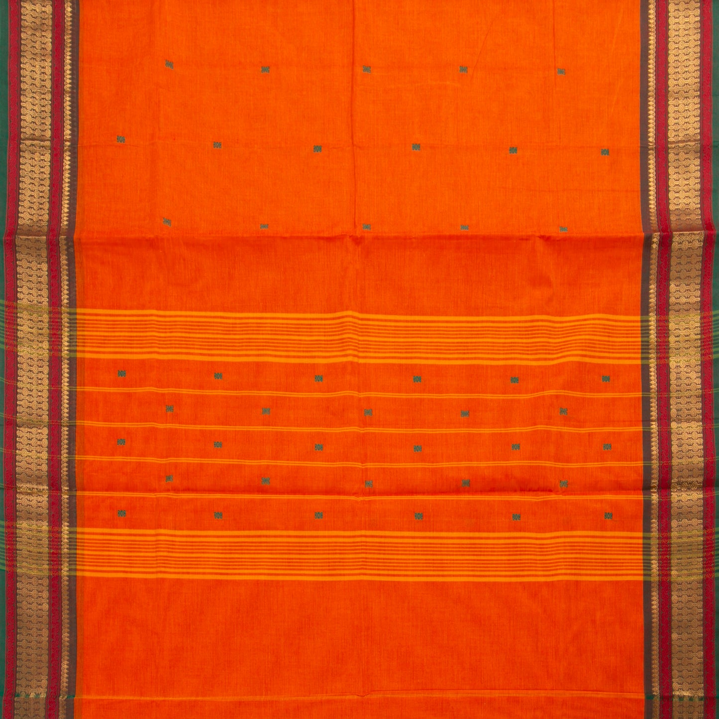 Orange And Green Kanchi Cotton Saree For Festive Wear PV MM KC 809