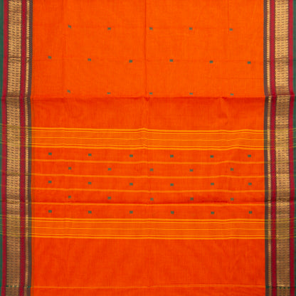 Orange And Green Kanchi Cotton Saree For Festive Wear PV MM KC 809
