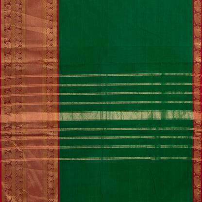 Green And Red Kanchi Cotton Saree With Long Zari Border For Festive Wear PV MM KC 382