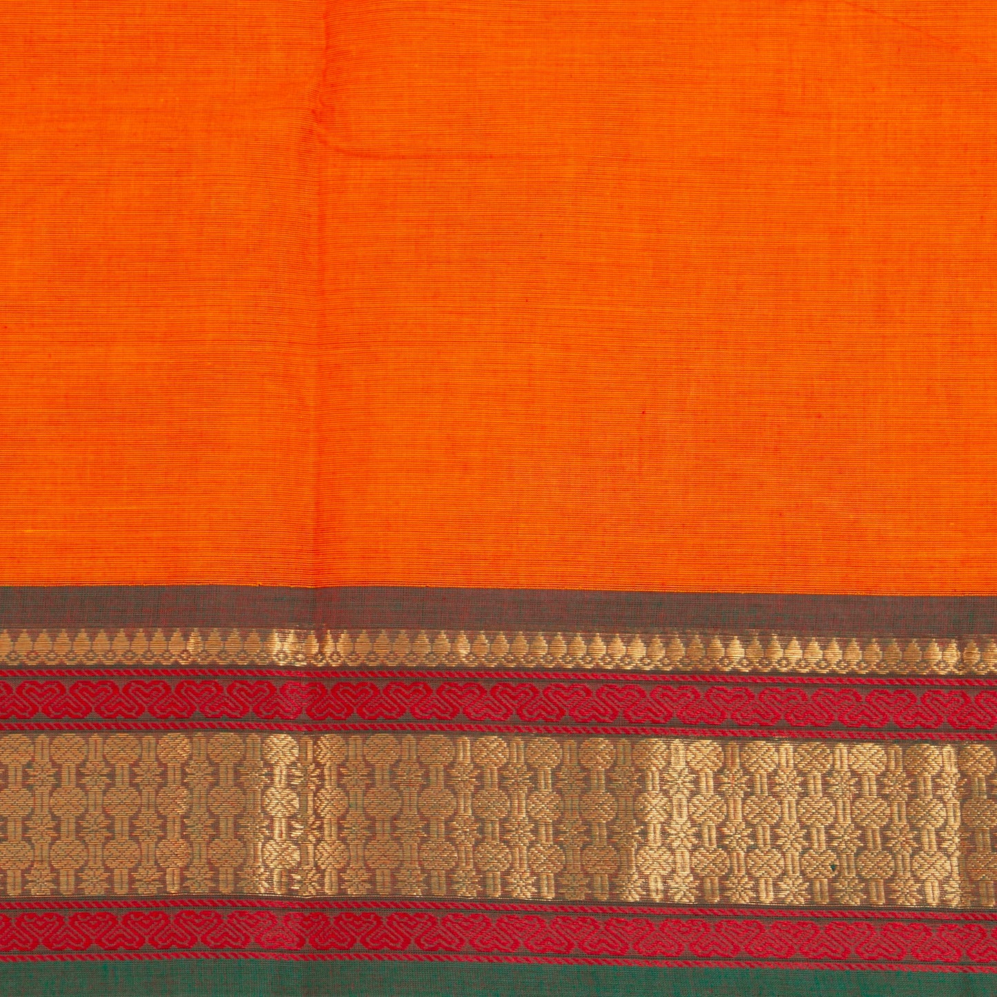 Orange And Green Kanchi Cotton Saree For Festive Wear PV MM KC 809