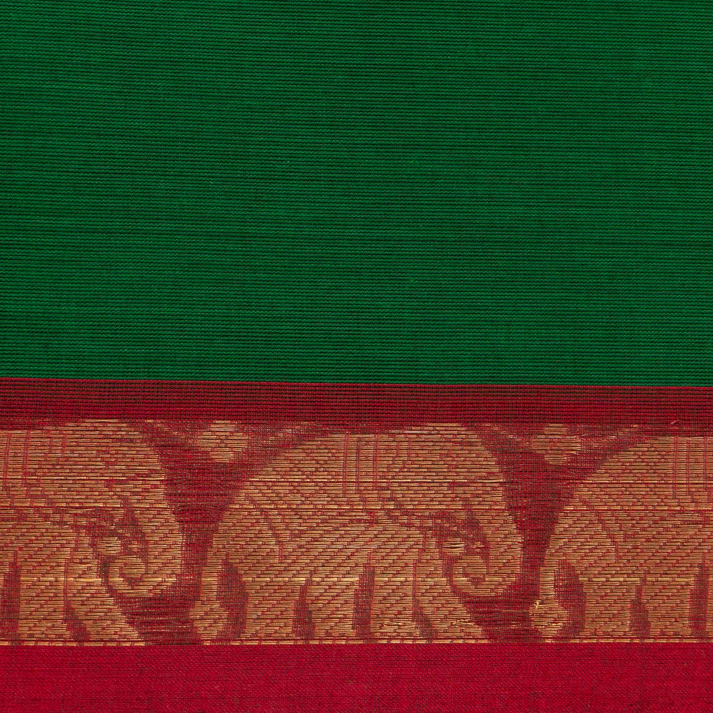 Green And Red Kanchi Cotton Saree With Long Zari Border For Festive Wear PV MM KC 382