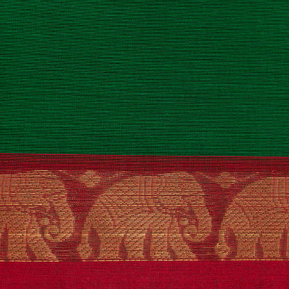 Green And Red Kanchi Cotton Saree With Long Zari Border For Festive Wear PV MM KC 382