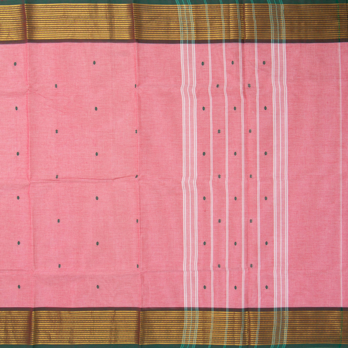 Pink And Green Kanchi Cotton Saree For Festive Wear PV MM KC 841