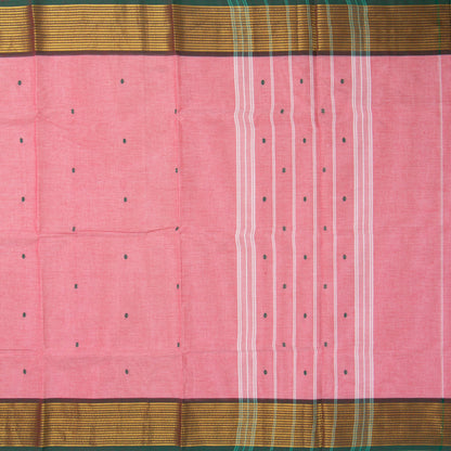 Pink And Green Kanchi Cotton Saree For Festive Wear PV MM KC 841