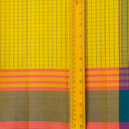 Yellow And BlueKanchipuram Silk Saree No Zari For Festive Wear PV KNN 272