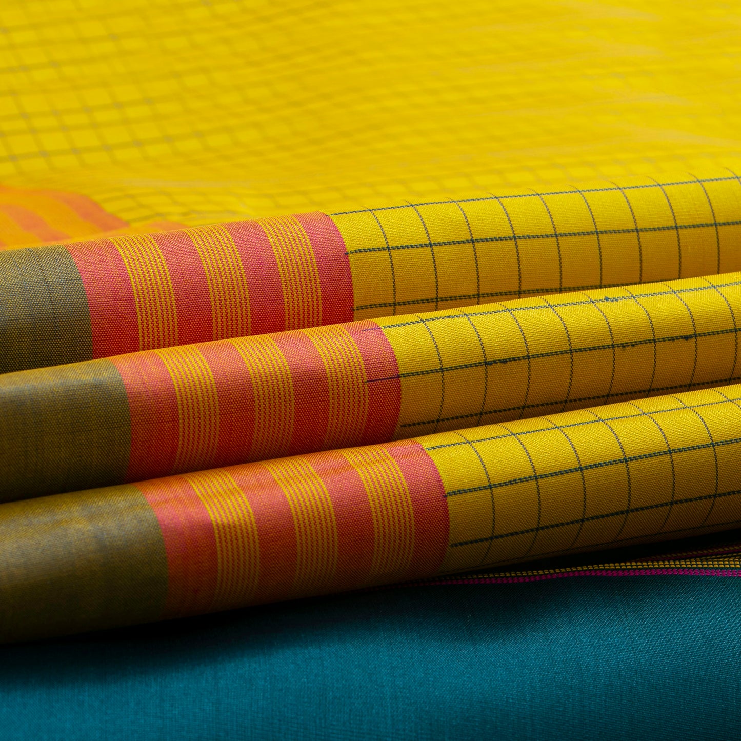 Yellow And BlueKanchipuram Silk Saree No Zari For Festive Wear PV KNN 272