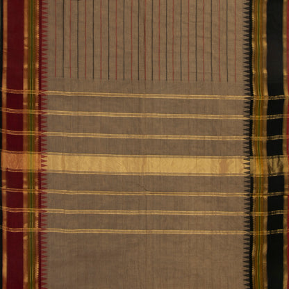 Fawn, Maroon And Black Kanchi Cotton Saree With Ganga Jamuna Border For Festive Wear PV MM KC 610