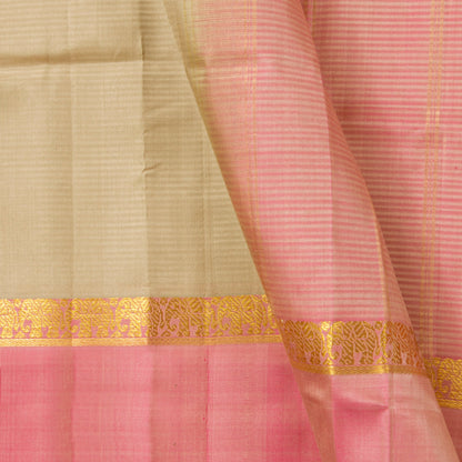 Beige And Pink Kanchipuram Silk Saree For Festive Wear PV KNN 255