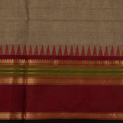Fawn, Maroon And Black Kanchi Cotton Saree With Ganga Jamuna Border For Festive Wear PV MM KC 610