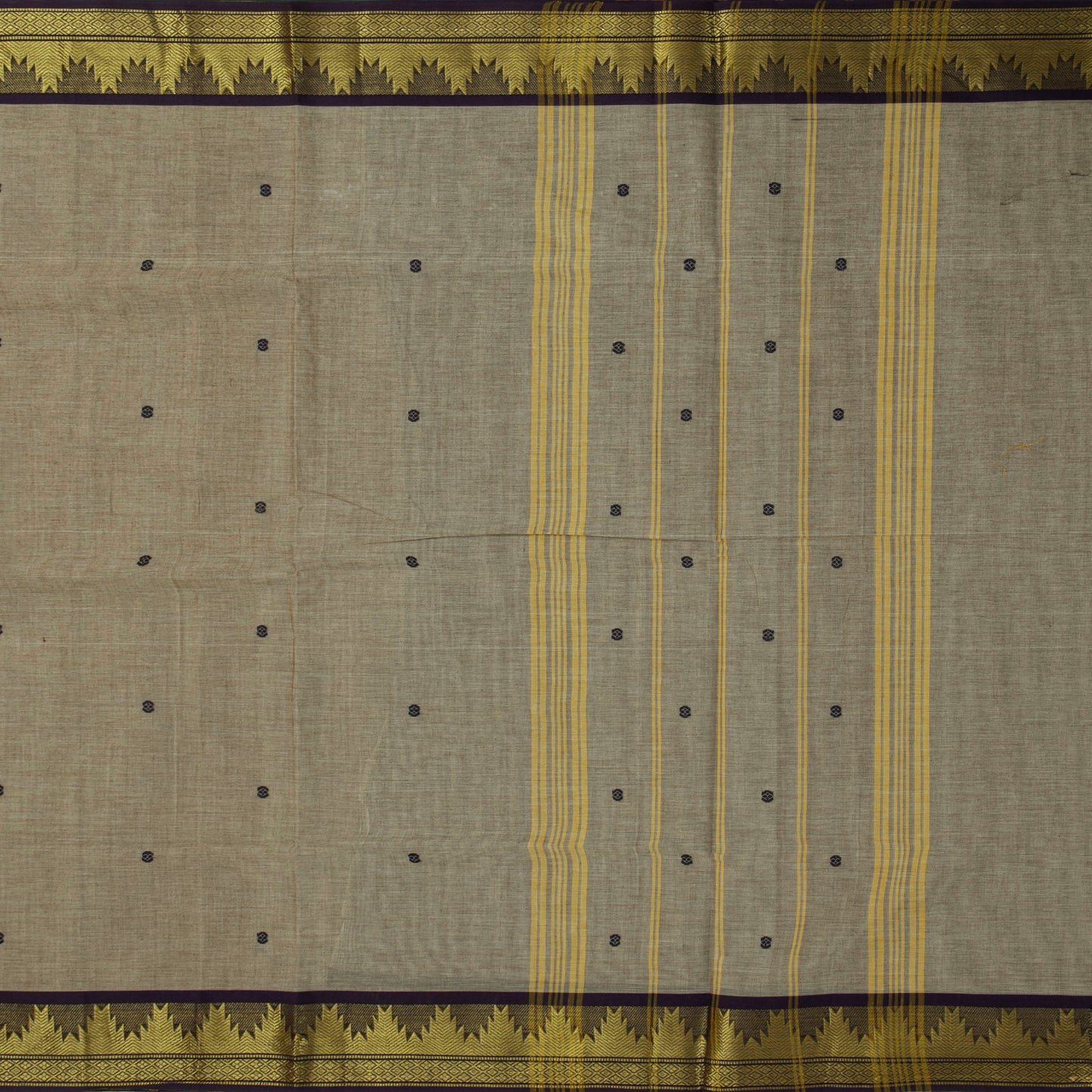 Fawn And Black Kanchi Cotton Saree For Festive Wear PV MM KC 806