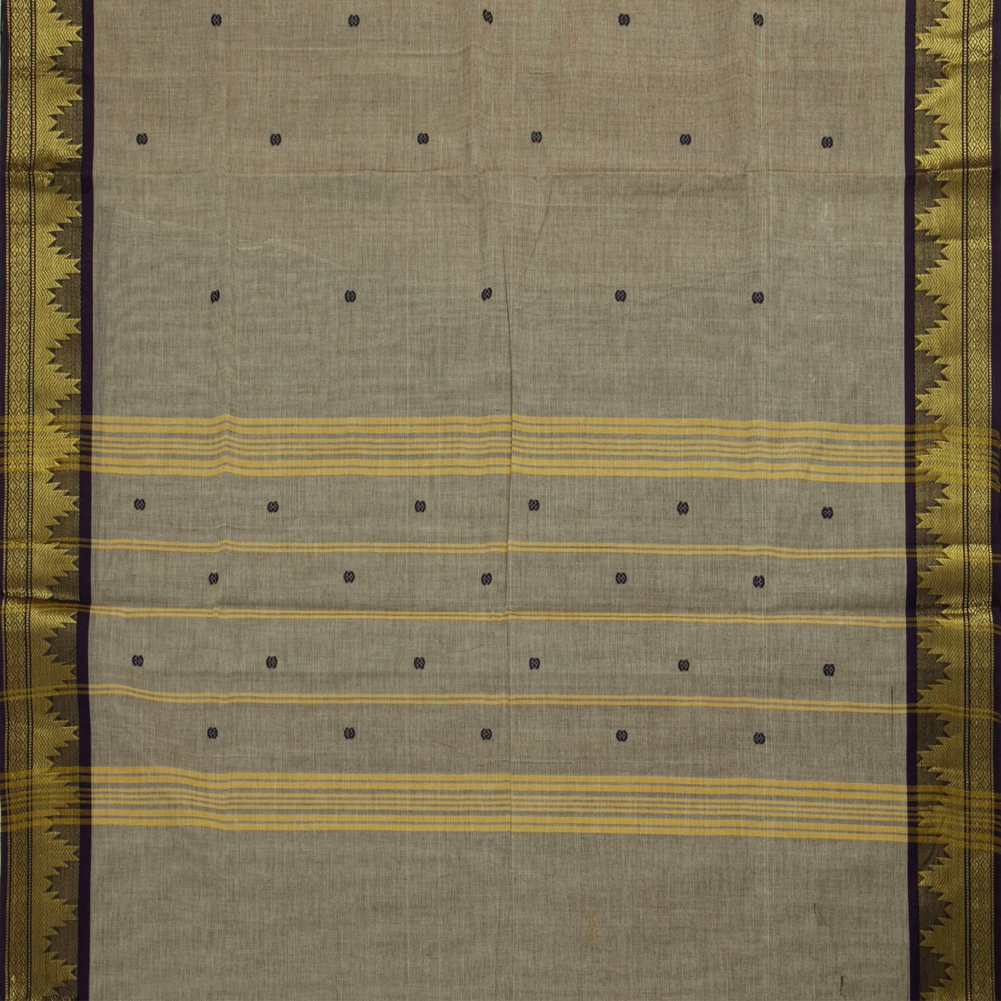 Fawn And Black Kanchi Cotton Saree For Festive Wear PV MM KC 806