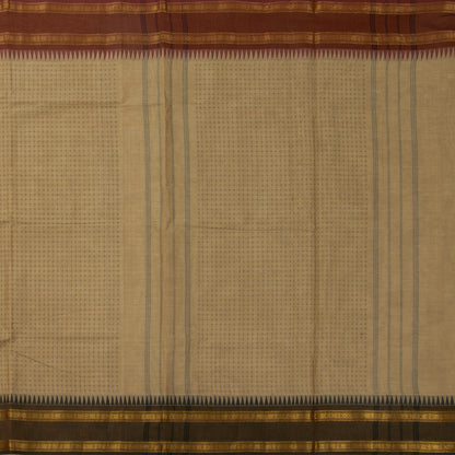 Beige Kanchi Cotton Saree With Ganga Jamuna Temple Rettai Pettu Border PV MM KC 615