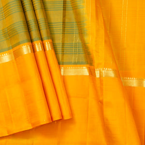 Green And Yellow Kanchipuram Silk Saree For Wedding Wear PV KNN 249