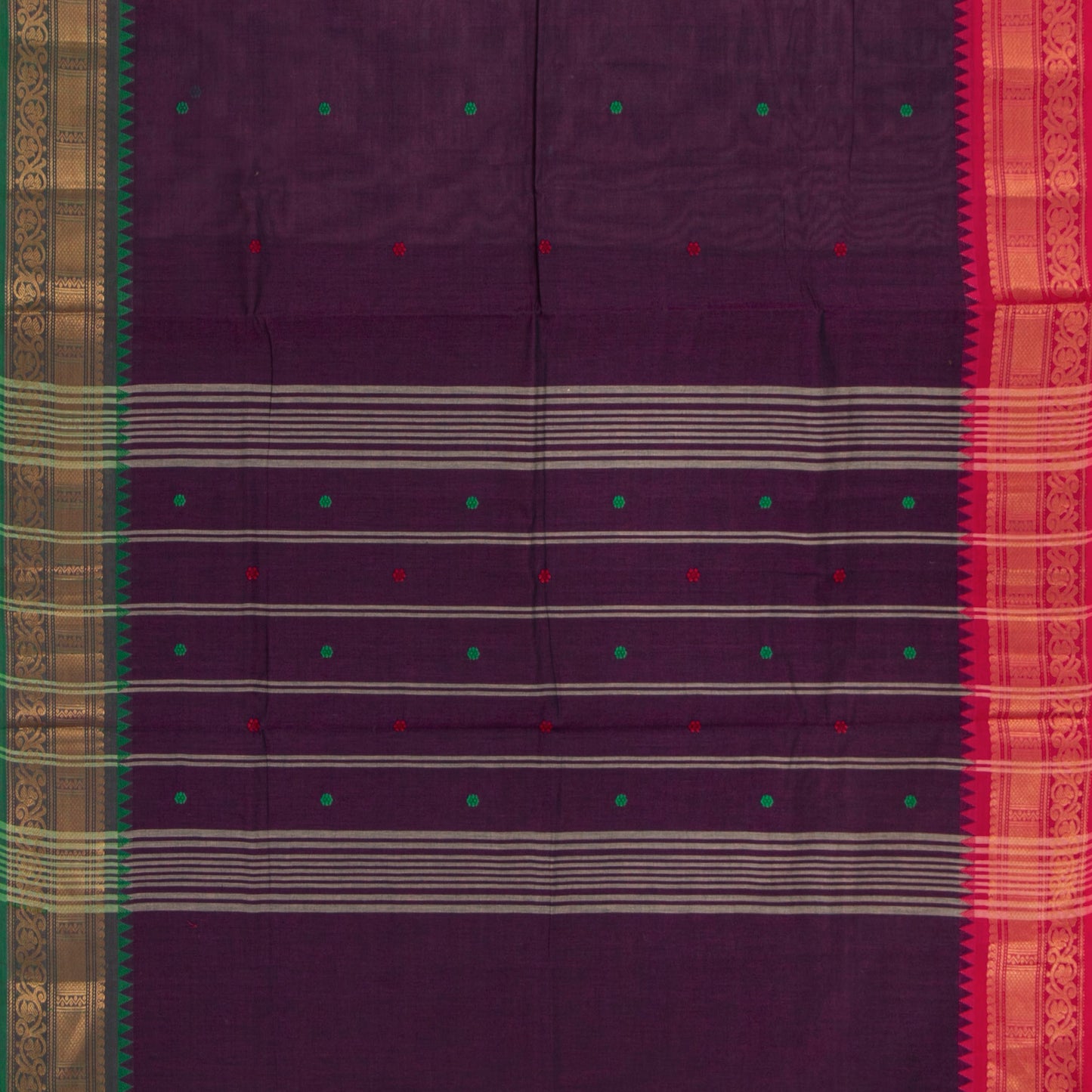 Wine Kanchi Cotton Saree Ganga Jamuna Border For Festive Wear PV MM KC 813