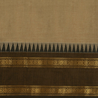 Beige Kanchi Cotton Saree With Ganga Jamuna Temple Rettai Pettu Border PV MM KC 615