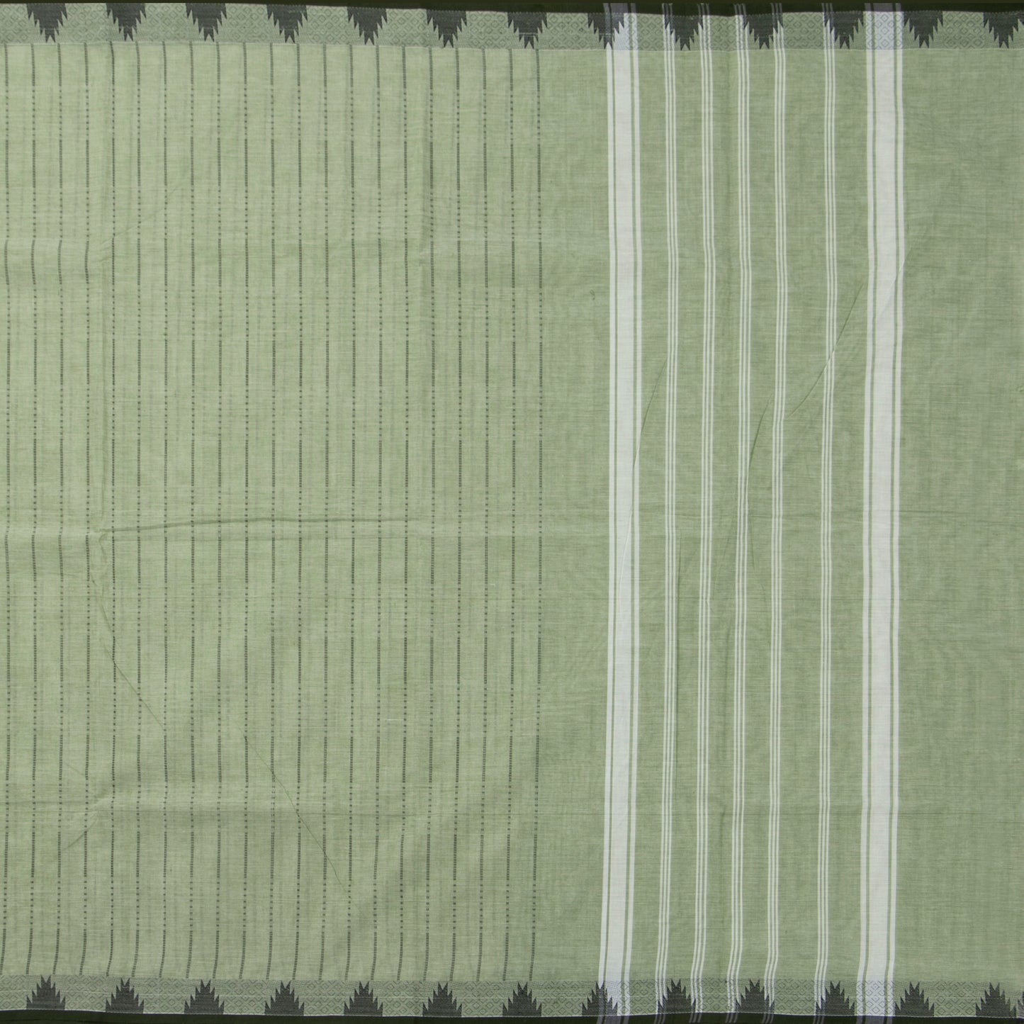 Pastel Green And Black Kanchi Cotton Saree With Temple Border For Office Wear PV MM KC 611