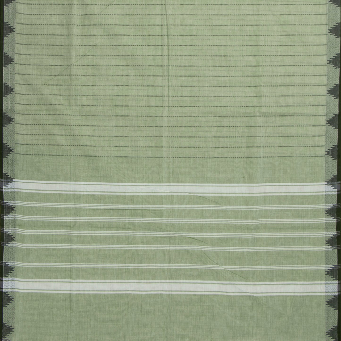 Pastel Green And Black Kanchi Cotton Saree With Temple Border For Office Wear PV MM KC 611