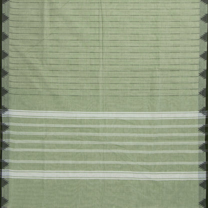 Pastel Green And Black Kanchi Cotton Saree With Temple Border For Office Wear PV MM KC 611
