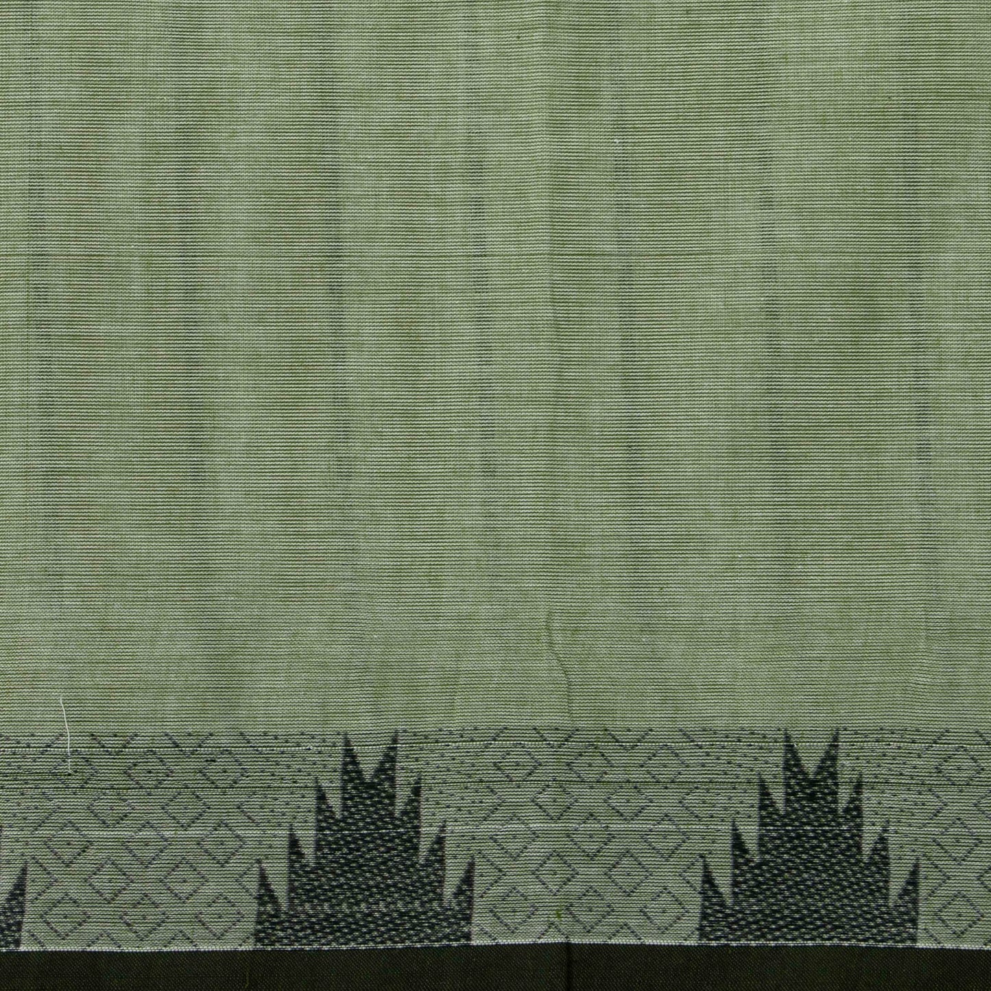 Pastel Green And Black Kanchi Cotton Saree With Temple Border For Office Wear PV MM KC 611