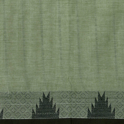 Pastel Green And Black Kanchi Cotton Saree With Temple Border For Office Wear PV MM KC 611