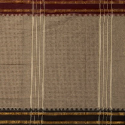 Fawn Kanchi Cotton Saree With Ganga Jamuna Temple Rettai Pettu Border PV MM KC 616