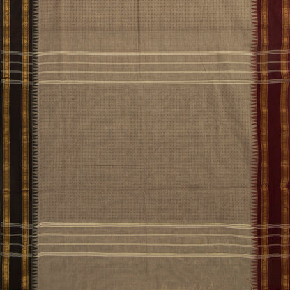 Fawn Kanchi Cotton Saree With Ganga Jamuna Temple Rettai Pettu Border PV MM KC 616