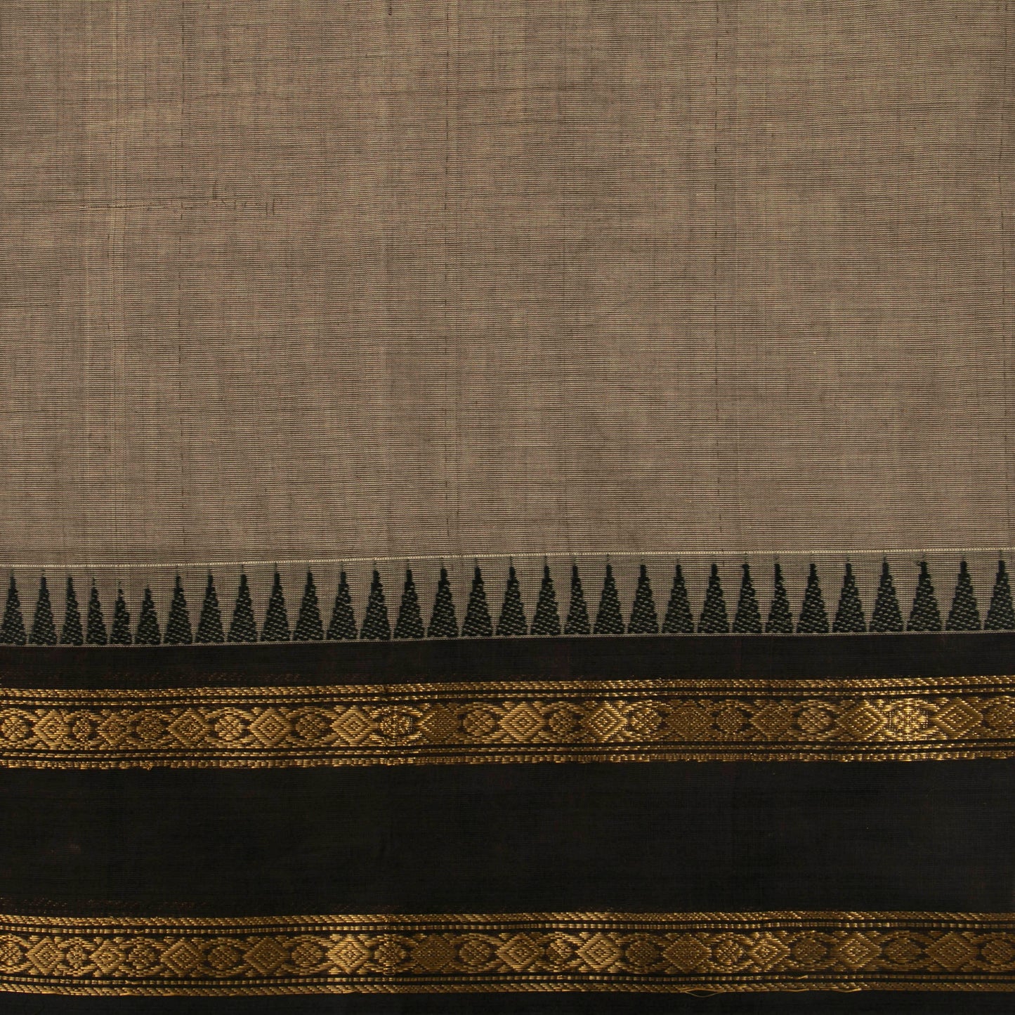 Fawn Kanchi Cotton Saree With Ganga Jamuna Temple Rettai Pettu Border PV MM KC 616