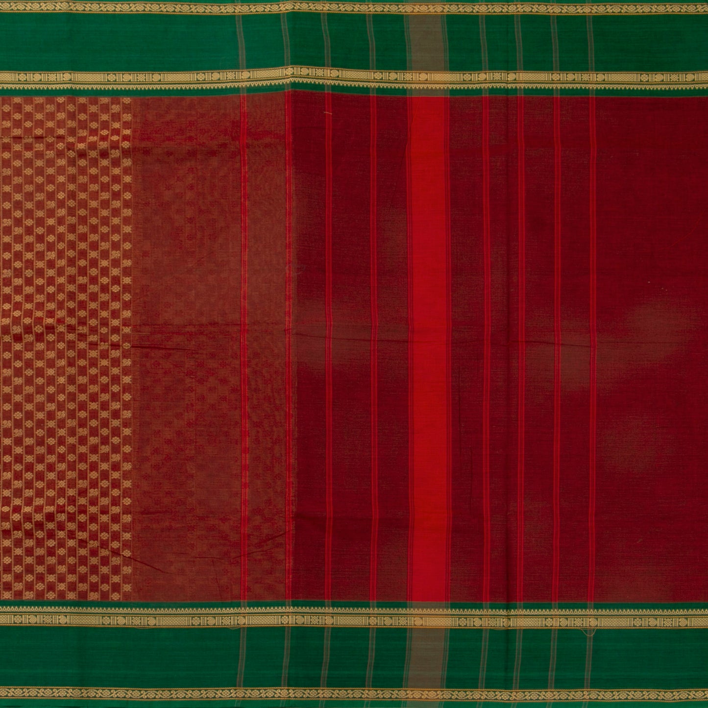 Rust And Green Kanchi Cotton Saree For Festive Wear PV MM KC 670