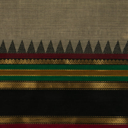 Grey Kanchi Cotton Saree With Veldhari Stripes For Festive Wear PV MM KC 620