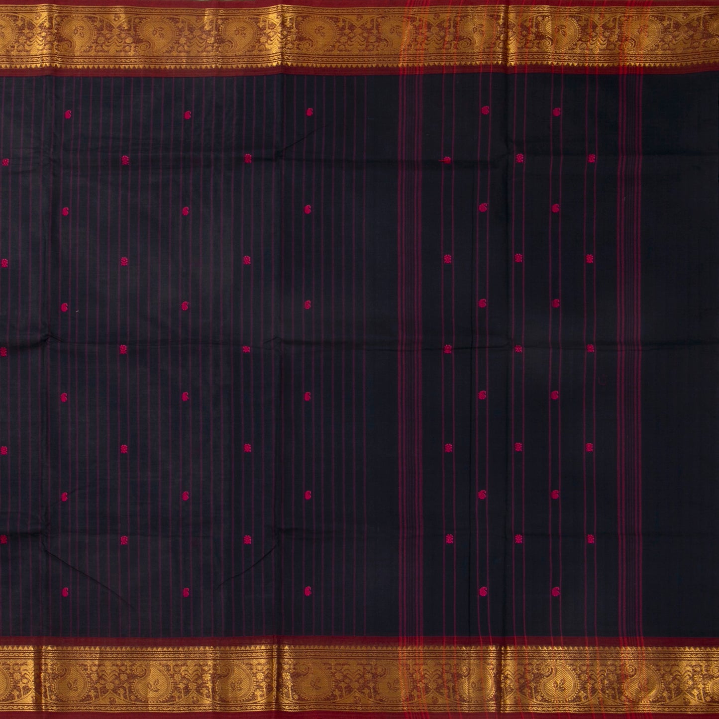 Navy Blue And Maroon Kanchi Cotton Saree With Zari Border For Festive Wear PV MM KC 632