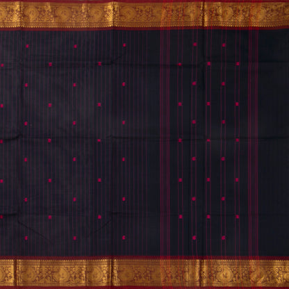 Navy Blue And Maroon Kanchi Cotton Saree With Zari Border For Festive Wear PV MM KC 632