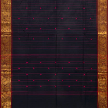 Navy Blue And Maroon Kanchi Cotton Saree With Zari Border For Festive Wear PV MM KC 632