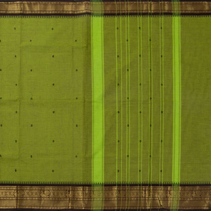 Green And Brown Kanchi Cotton Saree With Zari Border For Festive Wear PV MM KC 633