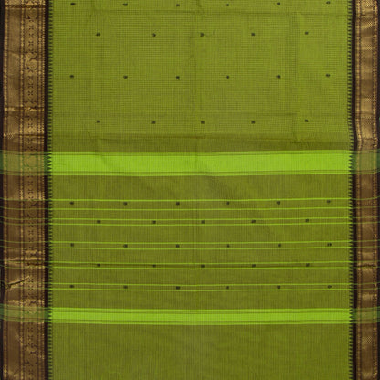 Green And Brown Kanchi Cotton Saree With Zari Border For Festive Wear PV MM KC 633
