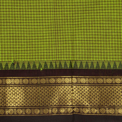 Green And Brown Kanchi Cotton Saree With Zari Border For Festive Wear PV MM KC 633