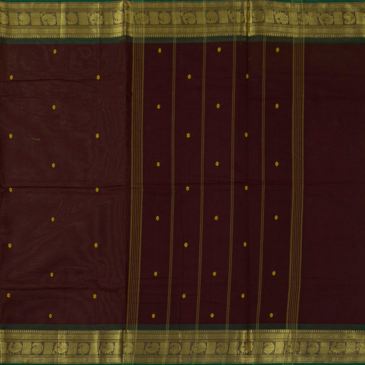 Brown And Green Kanchi Cotton Saree For Festive Wear PV MM KC 769