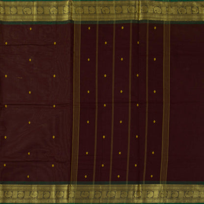 Brown And Green Kanchi Cotton Saree For Festive Wear PV MM KC 769