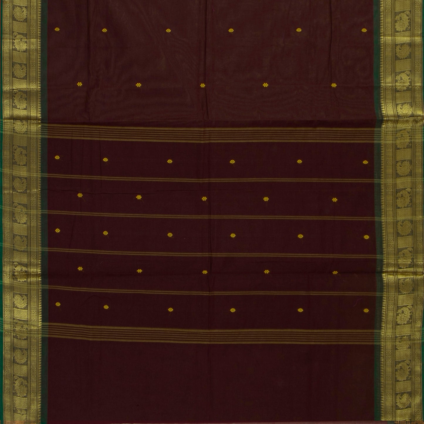 Brown And Green Kanchi Cotton Saree For Festive Wear PV MM KC 769