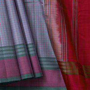 Blue And Red Kanchipuram Silk Saree No Zari For Festive Wear PV KNN 270