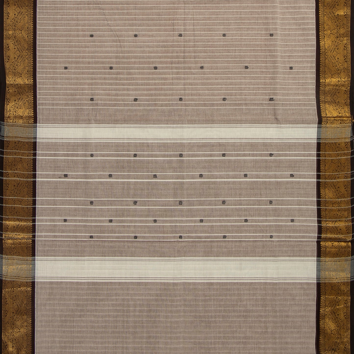 Beige And Brown Kanchi Cotton Saree With Zari Border For Festive Wear PV MM KC 631