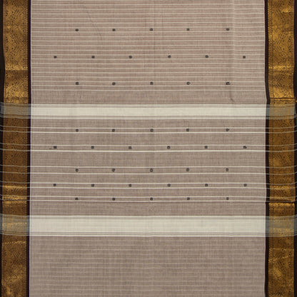 Beige And Brown Kanchi Cotton Saree With Zari Border For Festive Wear PV MM KC 631